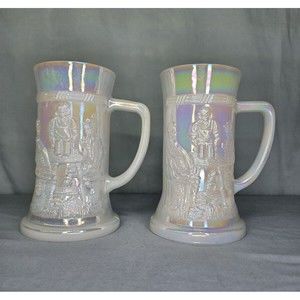 Iridescent Milk Glass Beer Mug Opalescent Stein Bar Moonglow 6''H  Cup VTG